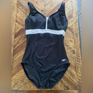 Speedo Black One-Piece Swimsuit with White Waistband